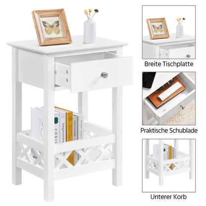 Yaheetech Set of 2 Nightstands Bedside Table with Basket & 1 Drawer Country Style Side Table Telephone Table Coffee Table for Living Room/Bedroom 40×30×60 cm, White