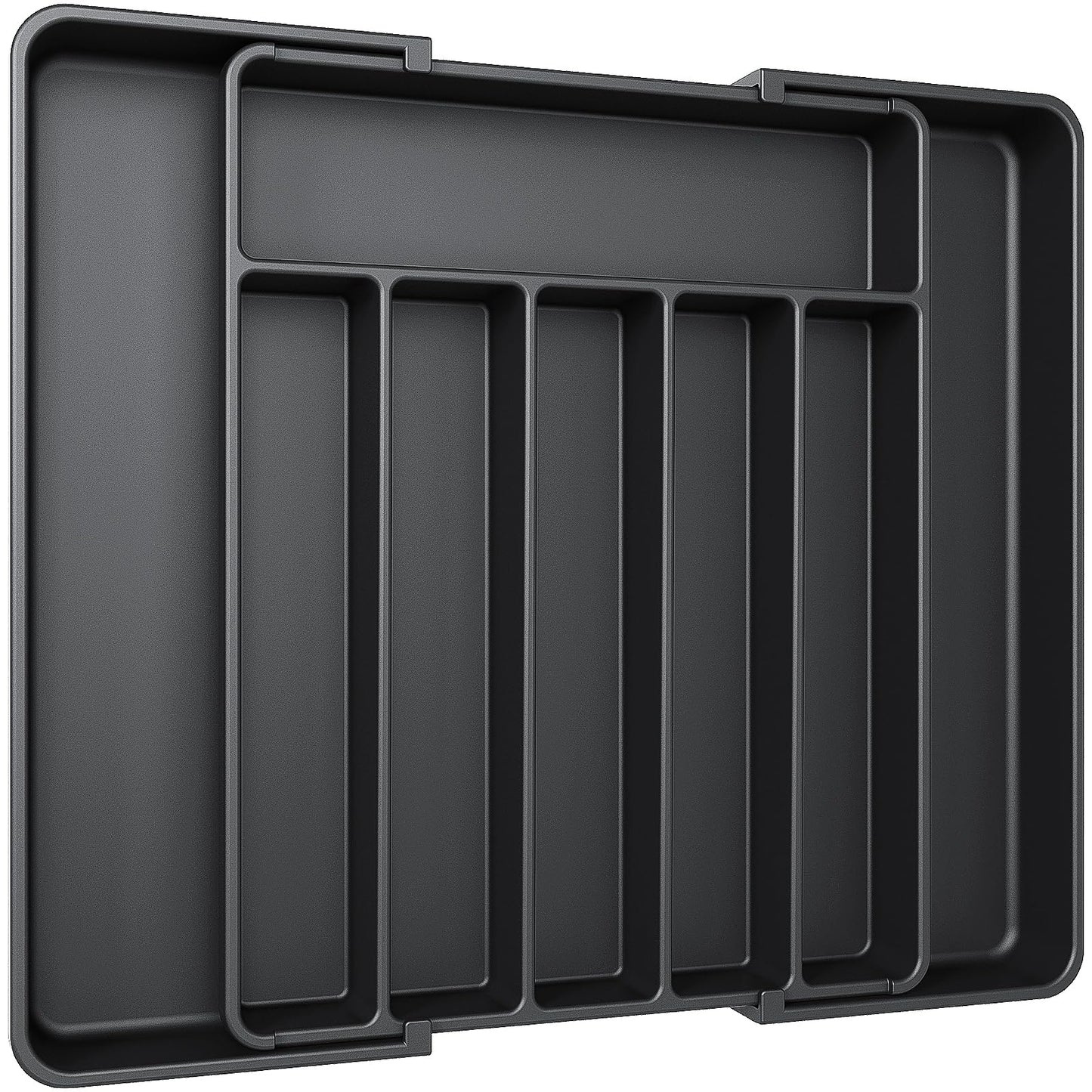 Aujen Cutlery Tray for Drawers - Detachable Cutlery Insert for Drawers, Expandable Practical Drawer Organizer, Efficient and Versatile Kitchen Organizer, Black, Large