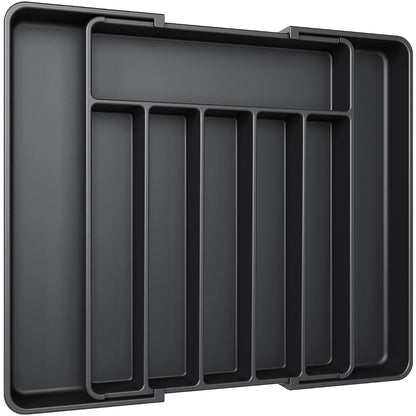 Aujen Cutlery Tray for Drawers - Detachable Cutlery Insert for Drawers, Expandable Practical Drawer Organizer, Efficient and Versatile Kitchen Organizer, Black, Large