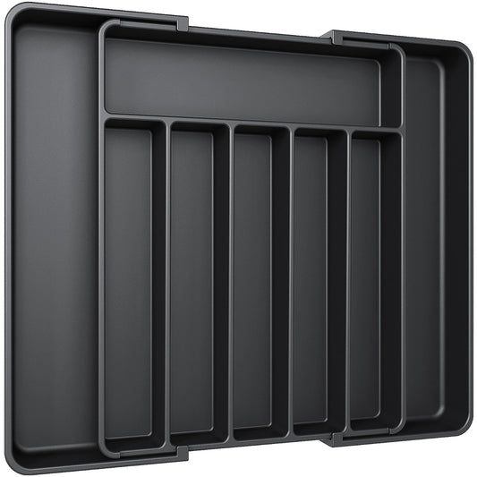 Aujen Cutlery Tray for Drawers - Detachable Cutlery Insert for Drawers, Expandable Practical Drawer Organizer, Efficient and Versatile Kitchen Organizer, Black, Large