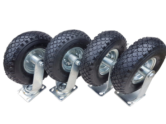 2 x swivel castor + 2 x fixed caster set Ø 260 x 85 mm | 3.00-4 wheel as a 4-part set | pneumatic wheel on silver steel rim | handcart & transport cart kit