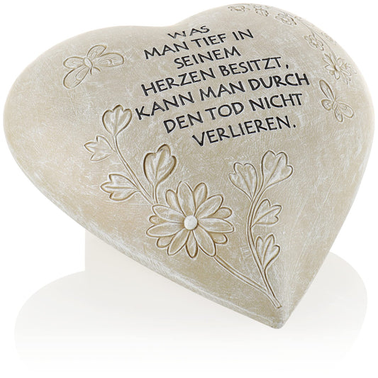 com-four® grave decoration in heart shape - weatherproof grave ornament with butterflies - memorial stone with inscription - adorned memorial stone with remembrance saying