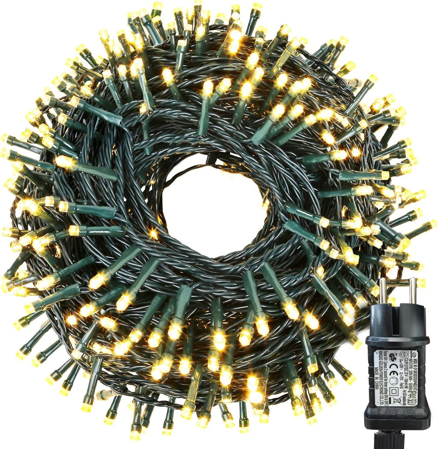 Qedertek Christmas Tree String Lights 20M 200 LED Outdoor String Lights Warm White with Timer Memory Function, Green Wire, Waterproof 8 Modes Christmas Lighting for Garden Christmas Decor