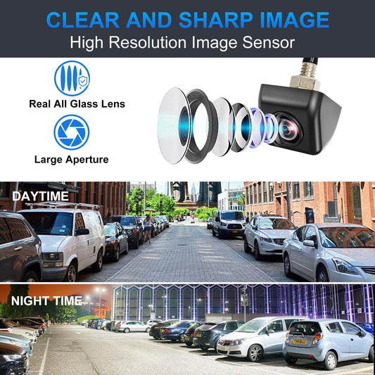 PARKVISION reverse camera for cars. Flexible installation allows for retrofitting of reverse camera with vertically inverted image and optional parking lines.