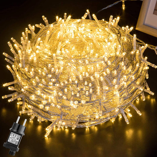GlobaLink 100M Christmas Lights Outdoor, 1000LED String Lights Outdoor Plug-in Balcony Warm White Waterproof IP44 with 8 modes for indoor and outdoor Christmas railing balcony garden decoration.