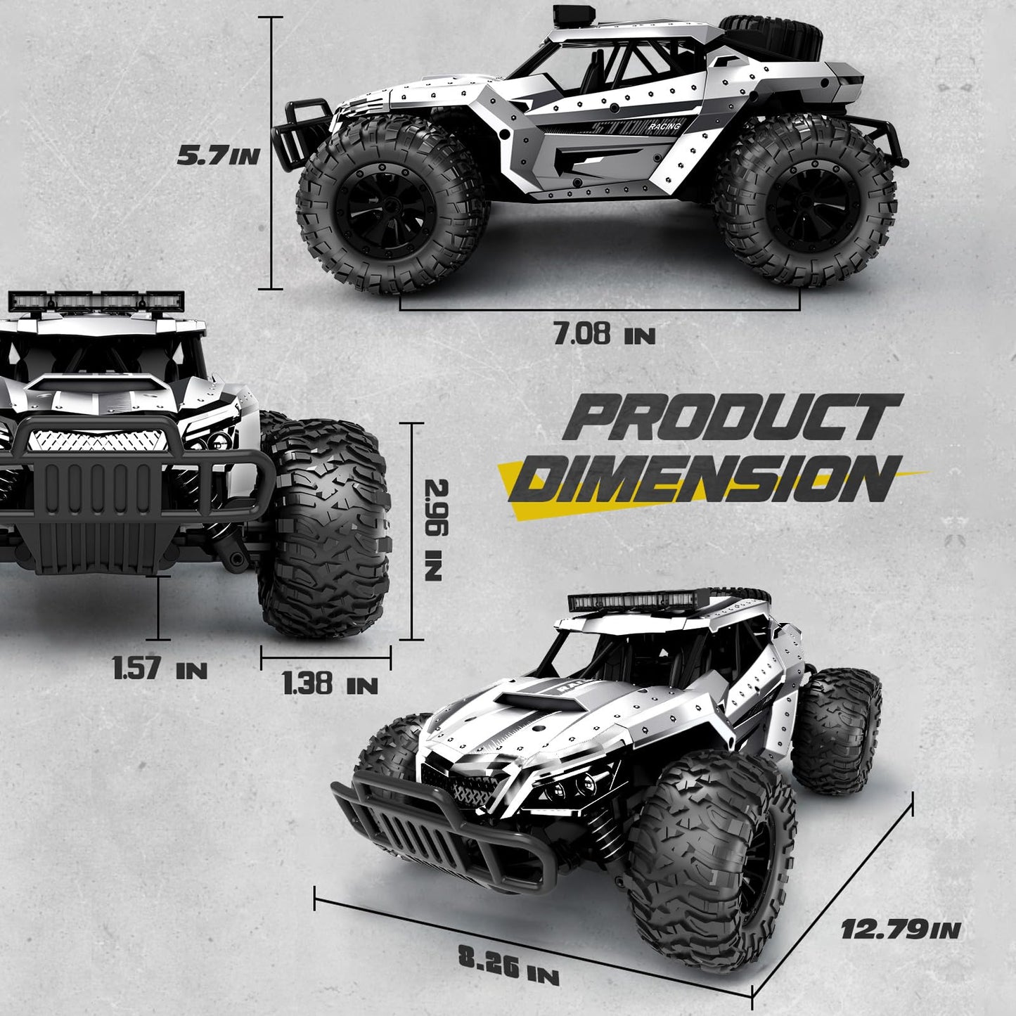 Tecnock Remote Control Car 1:16 with headlights and chassis lights, All Terrain Off Road RC Monster Truck 2.4GHz Toy, 2 batteries for 60 min runtime - Gift for adults and kids.