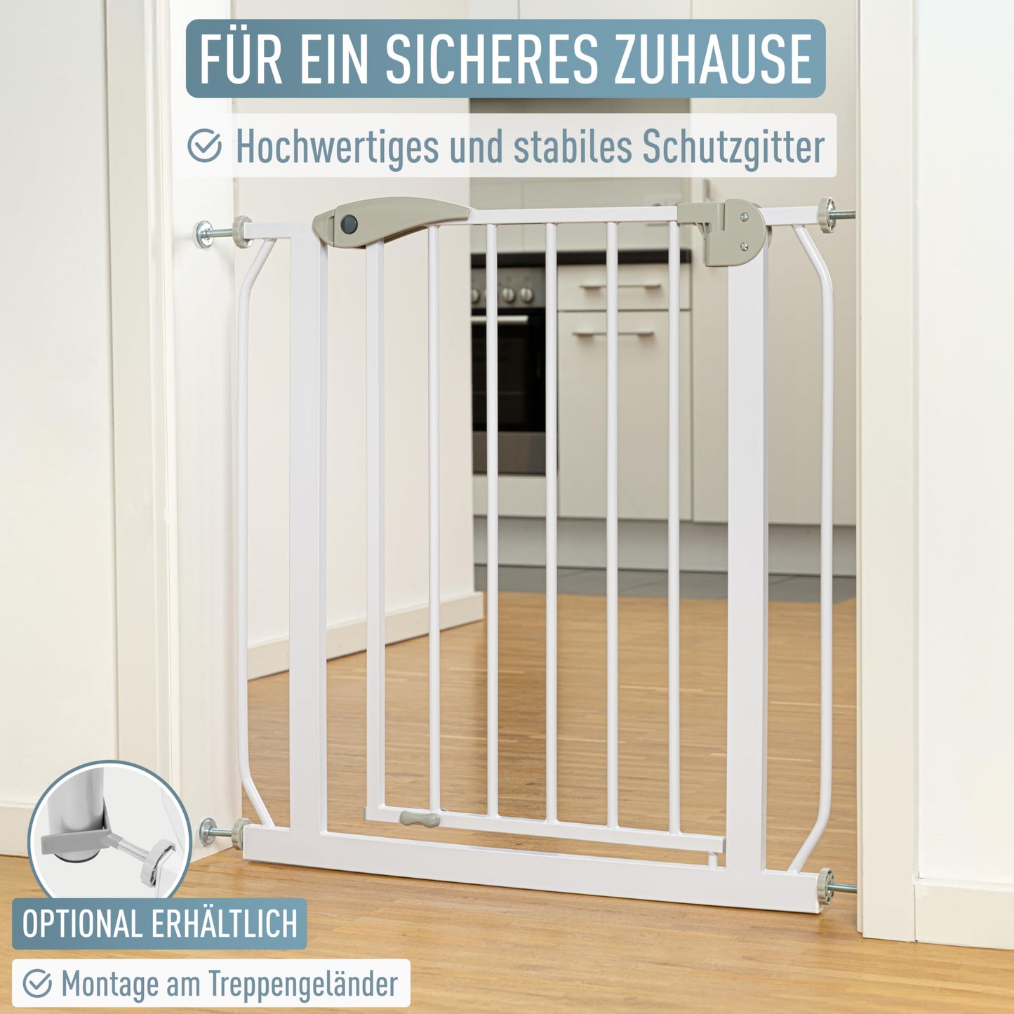 ib style Baby Gate for Stairs Berrin 58-185 cm, Door Gate, Pet Gate, No Drilling, White, 108-116 cm