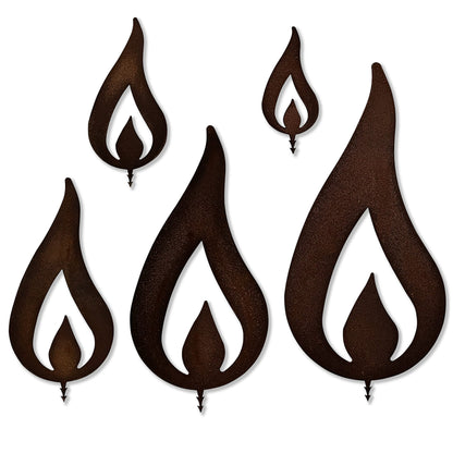 ARTTEC Flame Candle (Rustic Decoration) (Set of 5) - high-quality metal garden decoration- Rustic decor for garden, balcony & terrace- Metal decoration for standing- Made in Germany