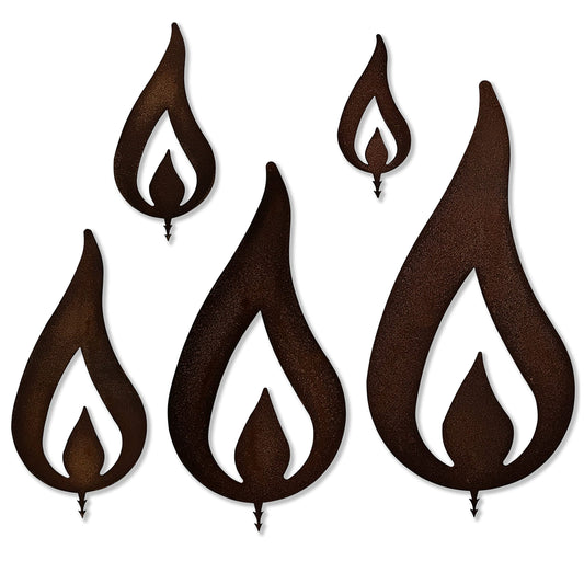 ARTTEC Flame Candle (Rustic Decoration) (Set of 5) - high-quality metal garden decoration- Rustic decor for garden, balcony & terrace- Metal decoration for standing- Made in Germany