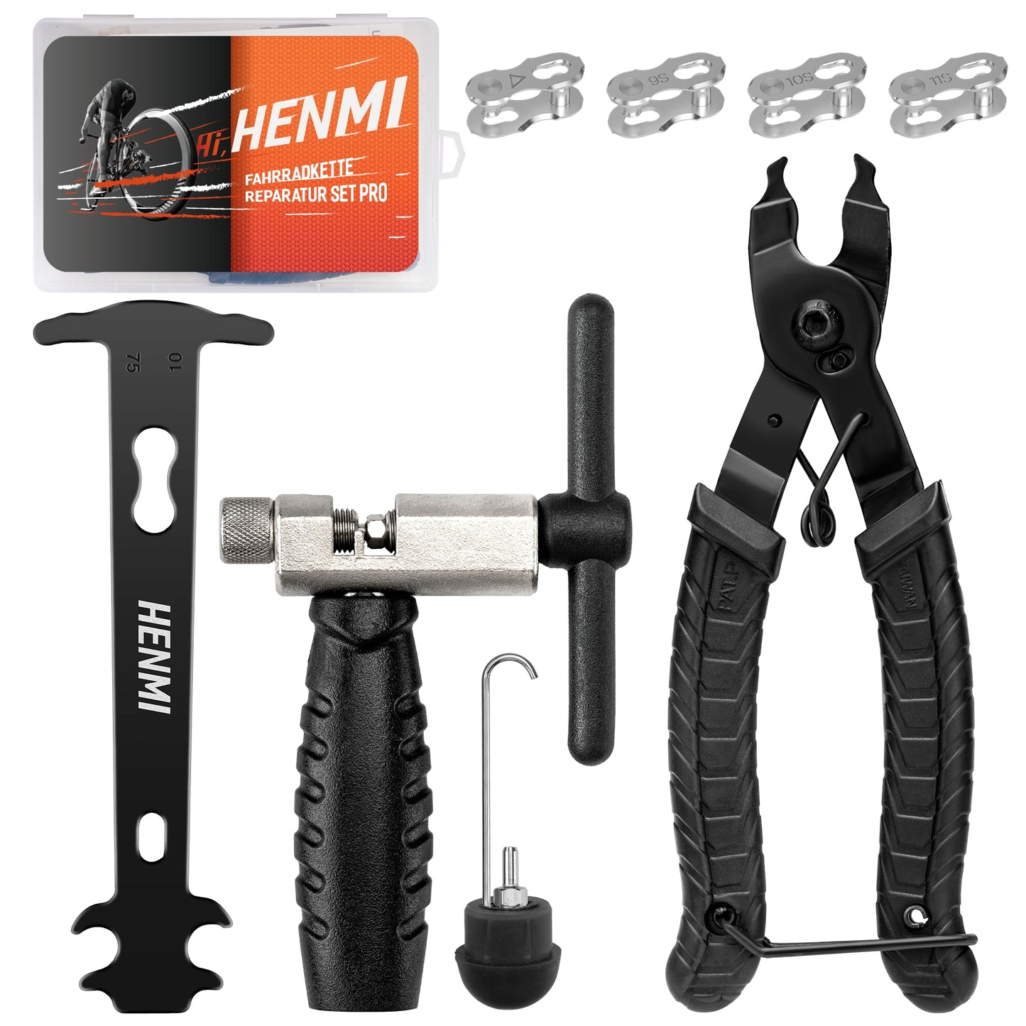 HENMI Chain Tool Bicycle, Chain Pliers, Chain Gauge, and 4 Pairs of Chain Locks Bicycle Chain Repair Set Pro for 6-12 Speed Bicycle Chain Tool.