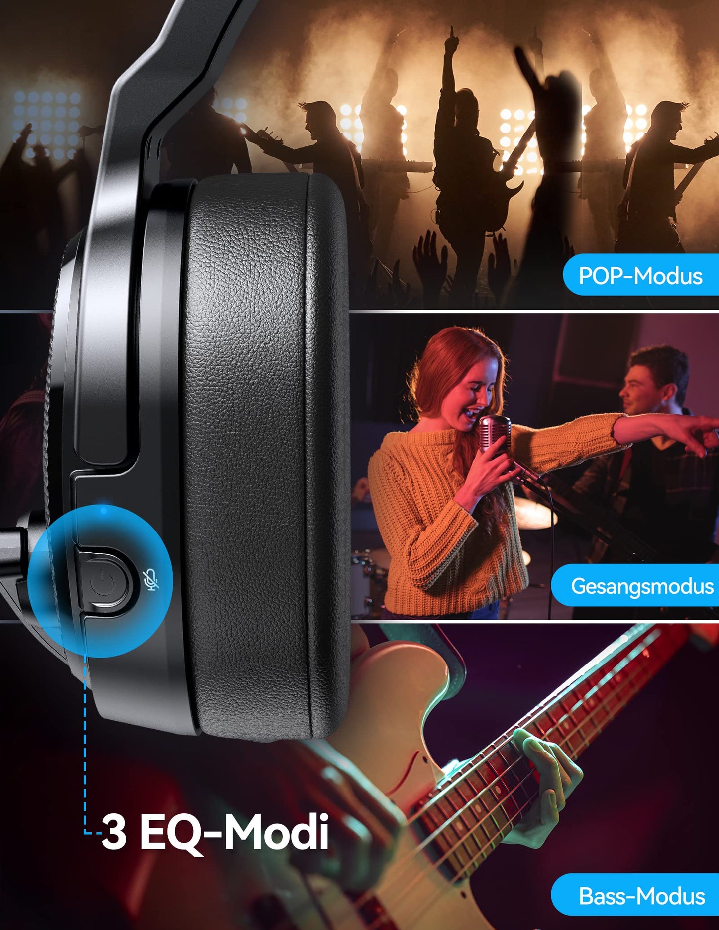 TECKNET Bluetooth headset with microphone, noise cancelling single and dual over-ear headset wireless with USB dongle, 3 EQ music modes, wireless PC headphones for office, home, Zoom, Microsoft Teams.