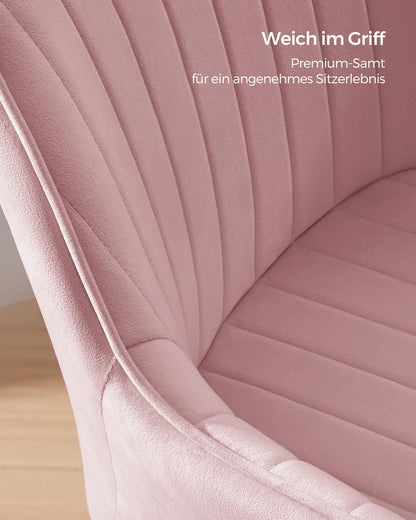 SONGMICS Office Chair, Swivel Chair with Velvet Cover, Foam Padding, Height Adjustable, for Home Office, Bar, Pastel Pink OBG012R01