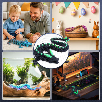 Merrwon 3D Printed Dragon, 60CM Dragon Toy with Eyes, Mysterious Realistic Dragon Figures, Movable Joints Crystal Dragon Deco Desk Toy