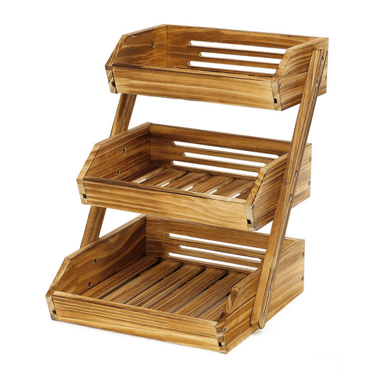 CALM COZY 3-tier wooden fruit basket, vegetable stand fruit rack, storage holder for fruit, cake, candy.