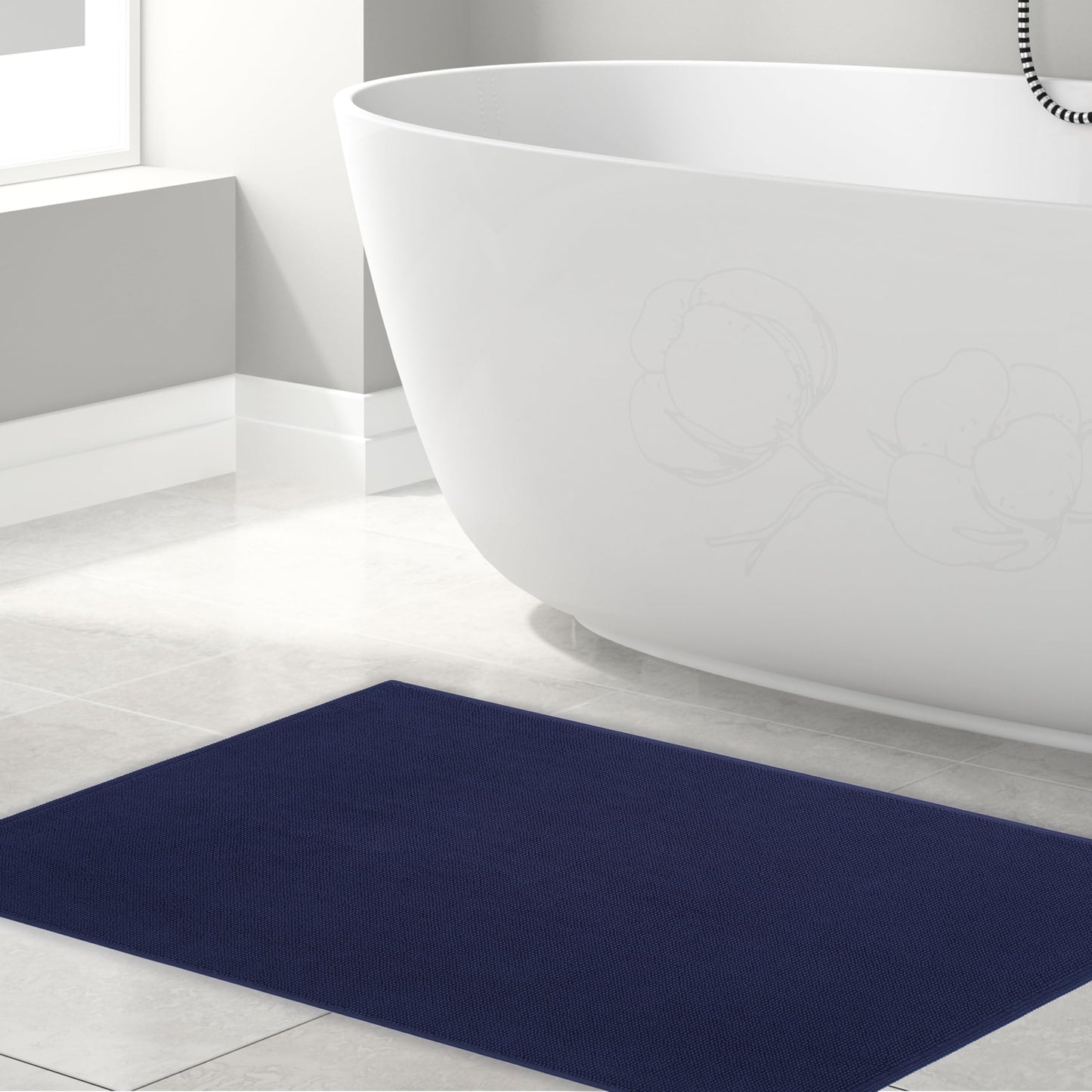 Hammetex 100% cotton non-slip bath mat, 43x61 cm bath rug for bathroom toilet, absorbent quick-drying washable bath floor mats, navy blue