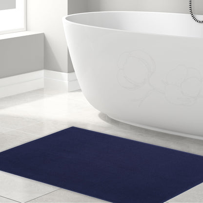 Hammetex 100% cotton non-slip bath mat, 43x61 cm bath rug for bathroom toilet, absorbent quick-drying washable bath floor mats, navy blue