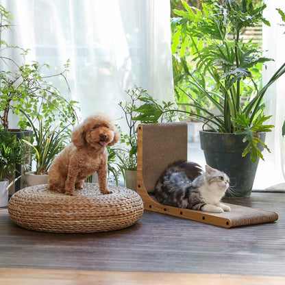 FUKUMARU Cat Scratching Board, 68 cm tall L-shaped cardboard scratch pad for cats, durable cat scratching board with ball toy, premium cardboard cat scratcher for wall and corner, large size.