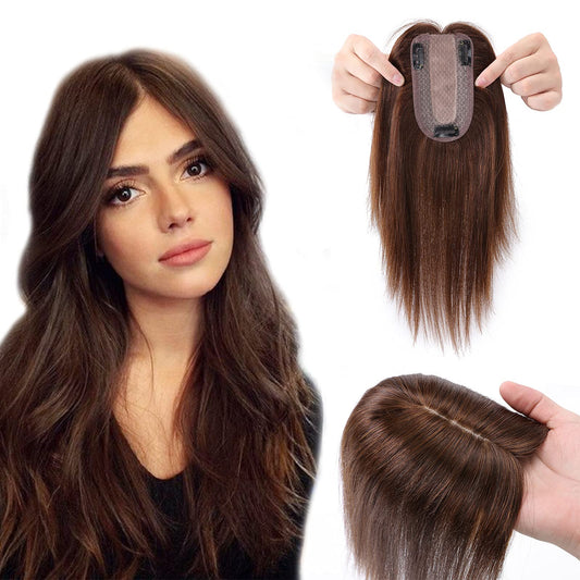Silk-co hairpieces real hair clip-in extensions real hair toupee hair extension toupee hair extensions for women 7A human hair 30cm-38g 04# medium brown