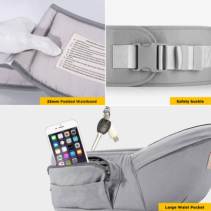 GAGAKU Baby Hip Seat Lightweight Waist Stool 4 Carrying Positions for Children 0-36 Months Infant - Gray