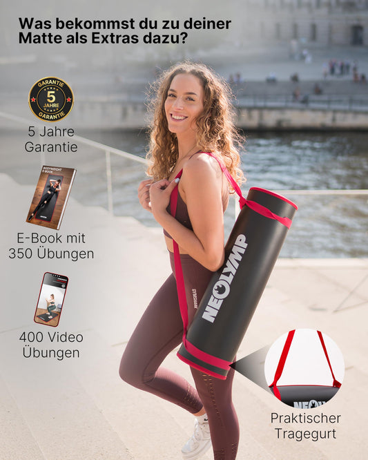 NEOLYMP extra thick and non-slip fitness mat with fitness E-book and carrying strap - Pilates mat, yoga mat, exercise mat, gymnastics mat, workout mat.