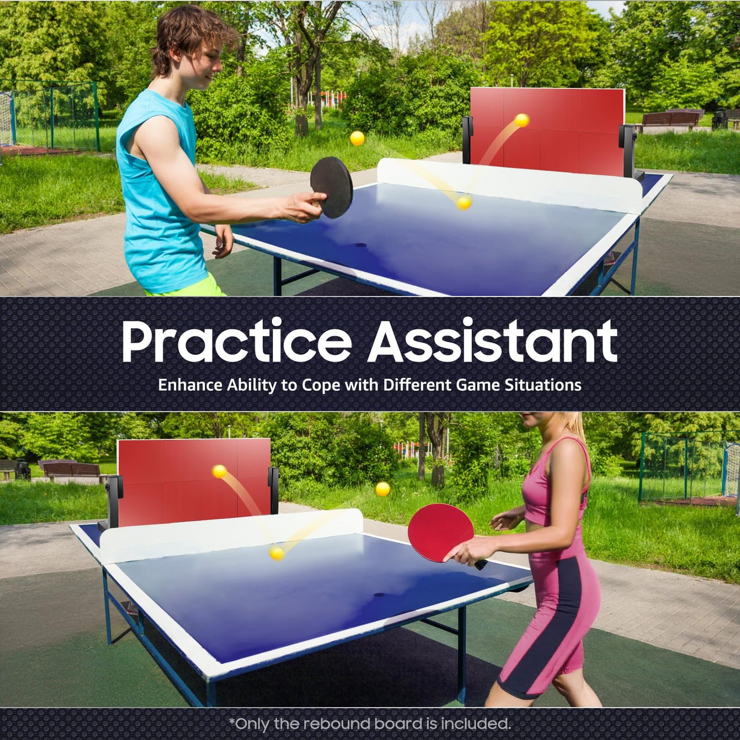 Ping Pong Rebounder Table Tennis Rebound Board with 8 red rubbers, self-training equipment for home gym indoor outdoor.