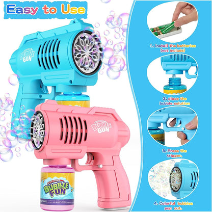 Bubble automatic bubble gun, bubble machine for children 10000+ bubbles/minute with 130ML bubble solution, bubble toy gift for kids/birthday/party (Blue+Pink)