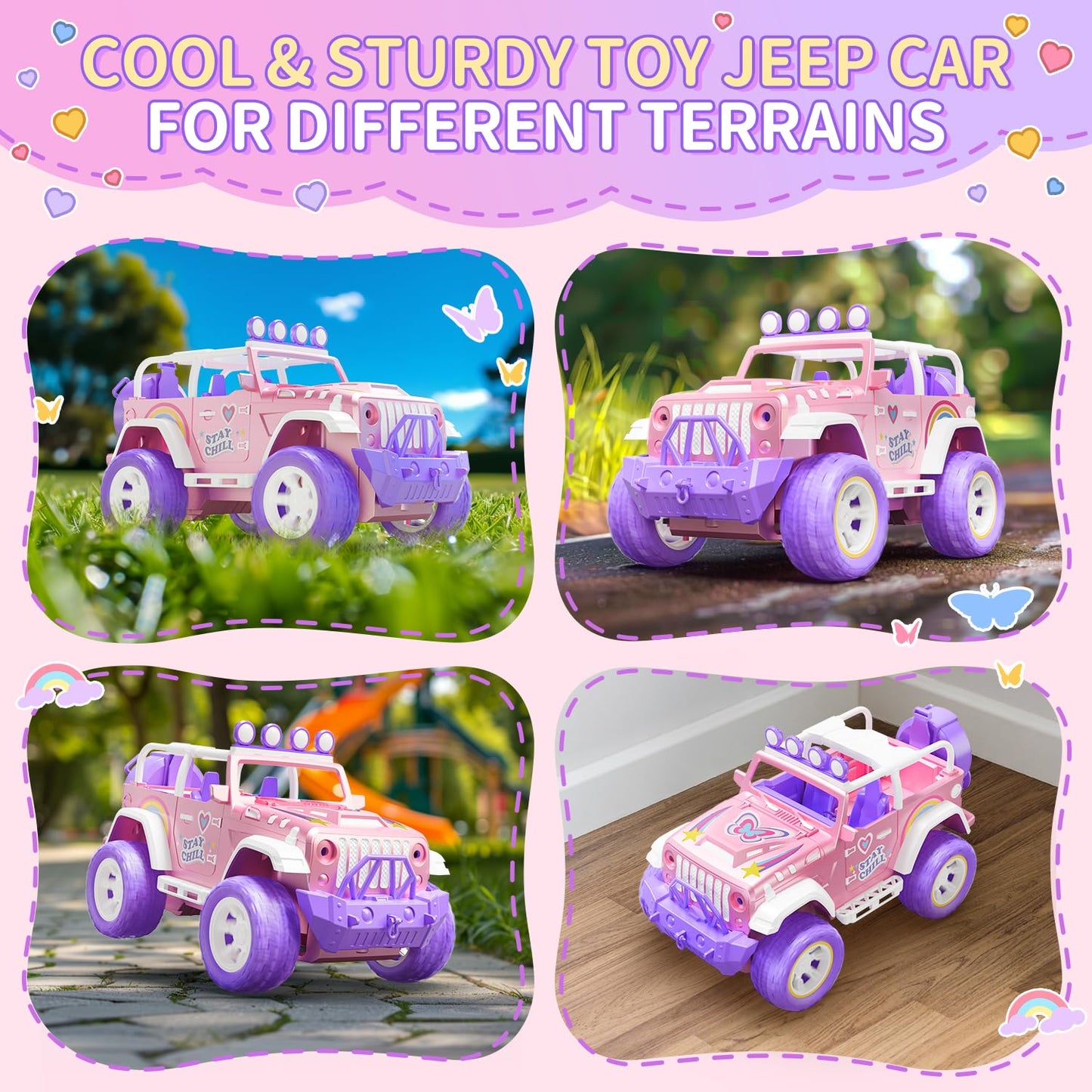DEERC Pink Remote Control Car for Girls with Fog and Music, 1:16 RC Car with LED Lights for Kids, All-Terrain SUV Truck Gifts, Off-Road Toy Car, Girls Toy DE86-PI-DE4
