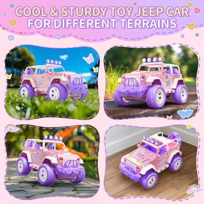 DEERC Pink Remote Control Car for Girls with Fog and Music, 1:16 RC Car with LED Lights for Kids, All-Terrain SUV Truck Gifts, Off-Road Toy Car, Girls Toy DE86-PI-DE4