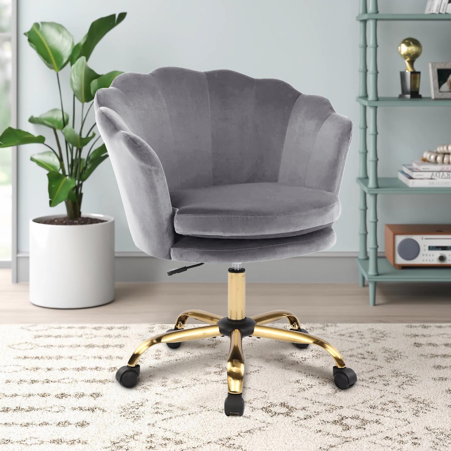 WOLMICS Office Chair Ergonomic, Desk Chair 150kg Velvet for Home Office, Height Adjustable Swivel Chair with Padded, Vanity Chair for Bedroom