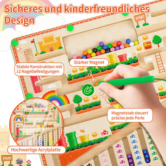 Montessori magnetic toy labyrinth for 2, 3, 4, 5, 6-year-olds. Magnetic motor skills toy for kids, wooden gift for 2, 3, 4-year-old boys and girls.