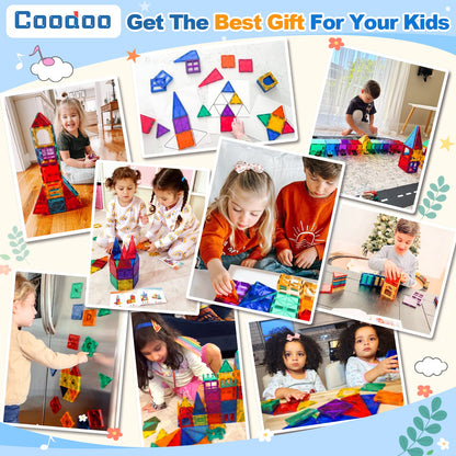 100 Magnetic Tiles STEM Building Toys with 2 cars, Sensory Magnetic Building Blocks for toddlers and kids, Preschool Montessori Toy Gifts for 3+ years old boys and girls.