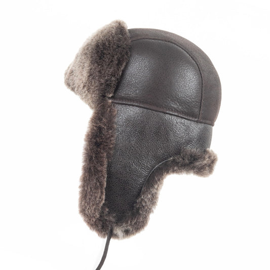 Zessano Unisex Sheepskin Aviator Hat, Russian Ushanka Trapper Winter Fur Hat - Shearling 100% Leather Sheepskin Hats for Men Women