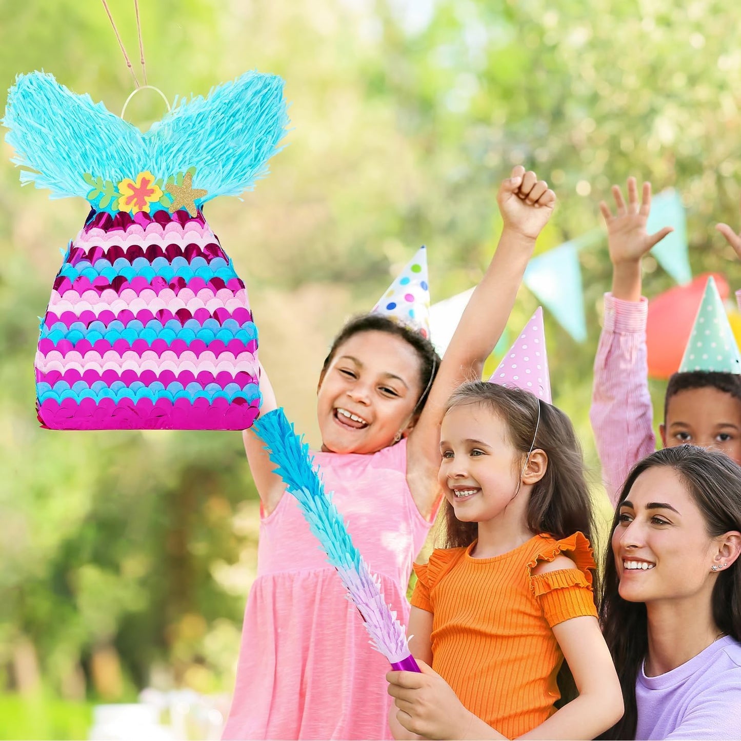 WERNNSAI Mermaid Pinata - Mermaid Birthday Pinata Decoration for Girls Kids Purple Sea Piñata with Blindfold Stick Underwater Birthday Party Decorations Fun Pool Party Games