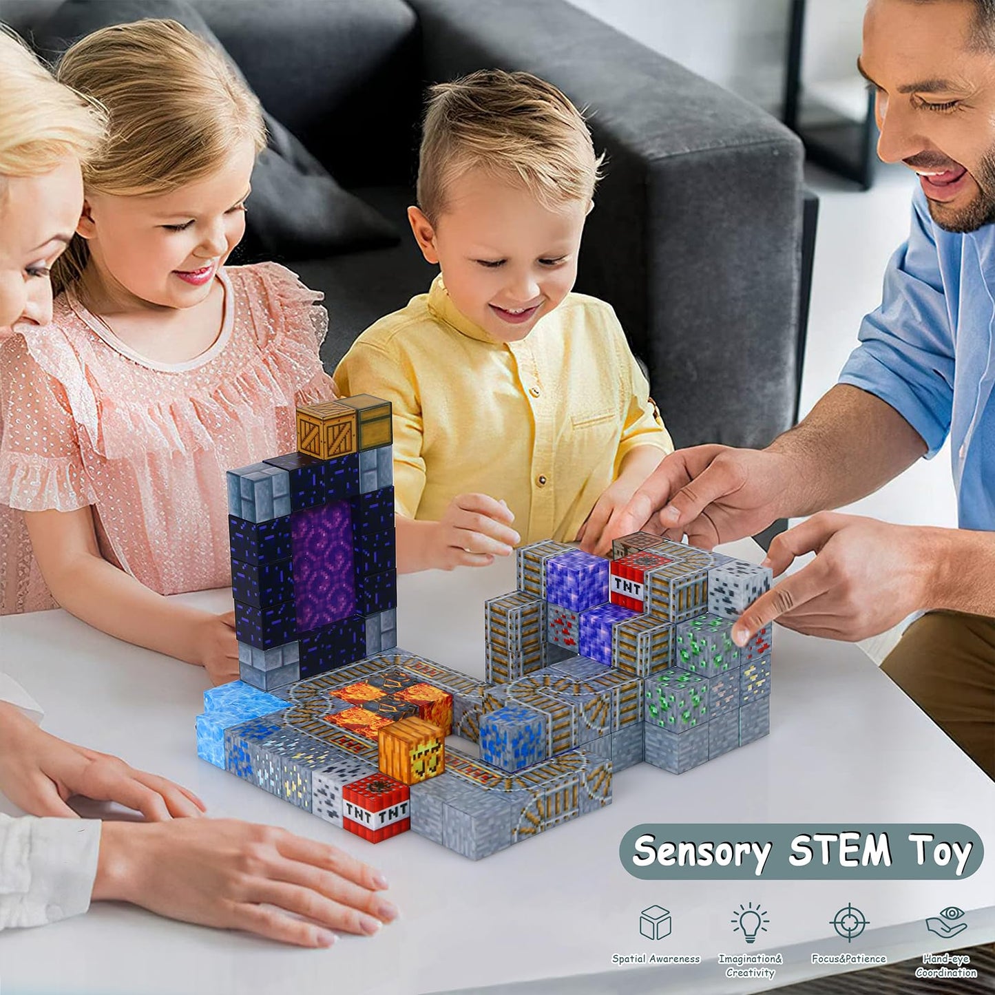 Welmay Magnetic Building Blocks, 100PCS Magnet Blocks for Kids, Montessori Magnetic Toy for Boys and Girls 3 4 5 6+ Years, Creative Magnetic Building Blocks, 2.3CM