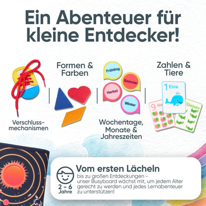 AnToniMahoni Montessori Busy Board German toy for 1 2 3 4 year olds, Activity Board motor skills toy, gift for boys girls, baby educational toy basic skills, motor skills game for travel