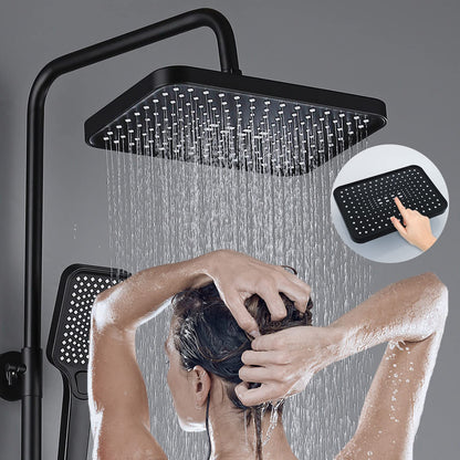 Black shower set with rain shower and hand shower, adjustable shower bar, shower set without thermostat (LED display)