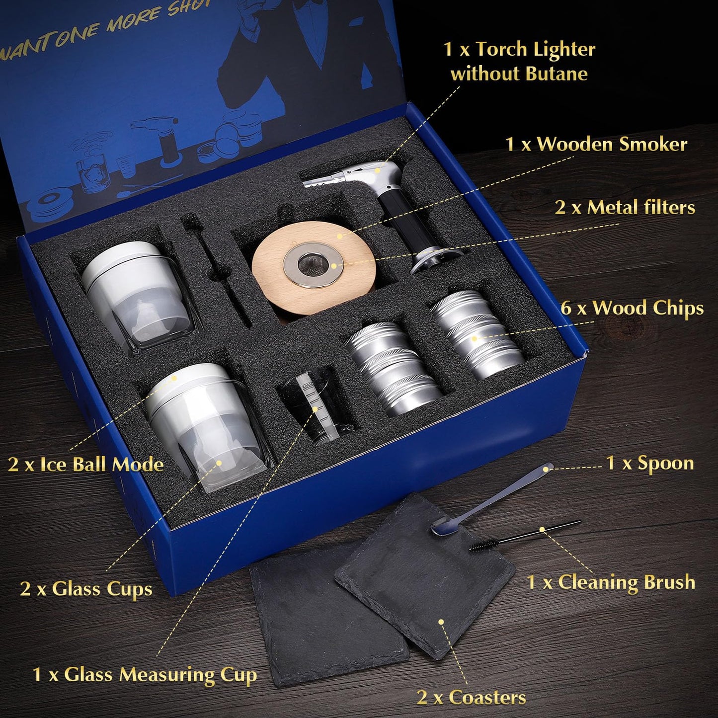 CWLAKON Cocktail Smoker Kit, Whiskey smoking set with flashlight, Whiskey Bourbon Old Fashioned drink smoker kit with 6 wood chips, Christmas birthday gifts for men dad husband (Without Butane)