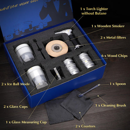 CWLAKON Cocktail Smoker Kit, Whiskey smoking set with flashlight, Whiskey Bourbon Old Fashioned drink smoker kit with 6 wood chips, Christmas birthday gifts for men dad husband (Without Butane)