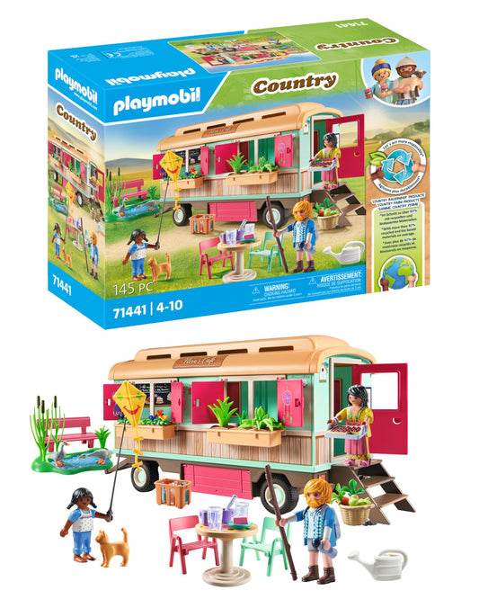 PLAYMOBIL Country 71441 Cozy Trailer Café, playful learning with lovingly designed trailer, detailed amenities, and a pond with geese, sustainable toy for children aged 4 and up.