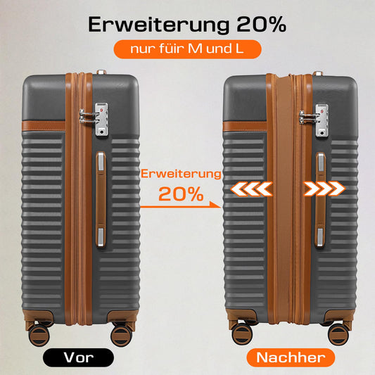 Joyway 5-piece luggage set made of ABS hard shell material. Expandable trolley set with 4 wheels and TSA lock. The luggage set includes 1 travel bag and 1 toiletry bag in grey.