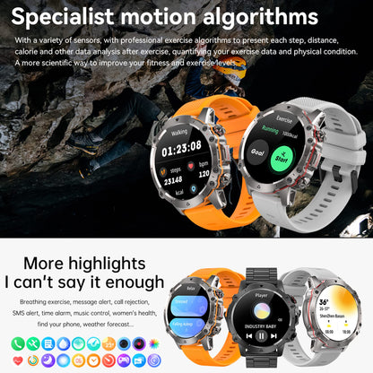 Men's smartwatch with phone function, 1.43 inch HD full touchscreen, 5ATM with 110+ sports modes, fitness tracker, sleep monitor, pedometer, message reminder, heart rate monitor for Android iOS (Silver)