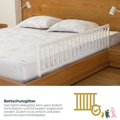 Geuther wooden bed guard | Bed rail for children | Bed guard as fall protection for bed | Baby bed guard for parents' bed, children's bed guard & baby bed in 140 cm length, white.