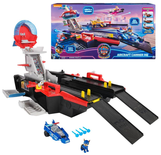PAW Patrol: The Mighty Movie, Marine Headquarters Playset, with Chase figure and superhero vehicle, suitable for children ages 3 and up.