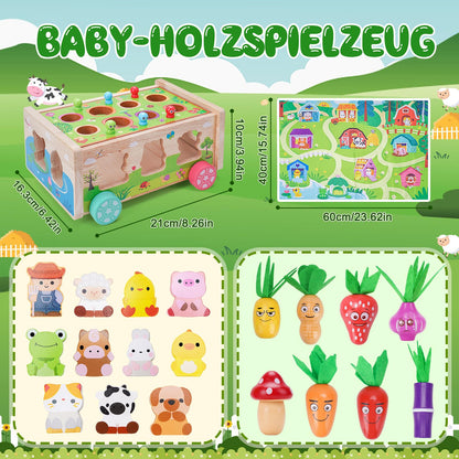 Montessori toy for 1 2 3 year olds | Wooden toy with card 7-in-1 farm game wooden motor skills toy | Children's carrot stacking game wooden | Montessori gift for girls and boys