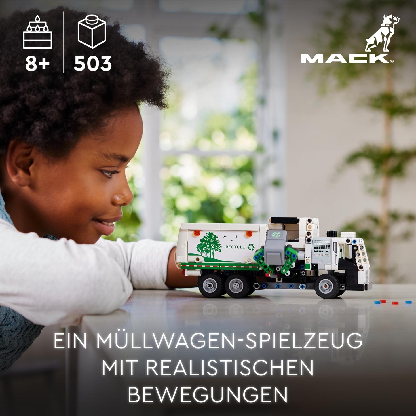 LEGO Technic Mack LR Electric Garbage Truck, recycling role-play garbage truck model, buildable truck toy for kids, car gift for boys and girls aged 8+, who love vehicles 42167