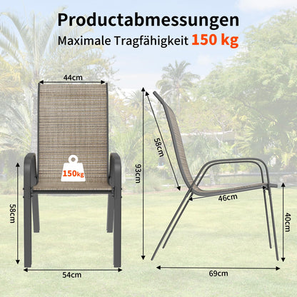LIFERUN garden chairs stackable camping chair high back terrace chair textilene steel frame for gardens courtyards balconies restaurants 150 kg capacity 54 x 69 x 93cm (4pcs, flax brown)