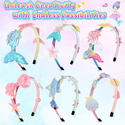 Pourbibi DIY headband making kit for girls, ages 5-12. Mermaid themed, perfect hair accessory for kids. Great gift idea! Craft toy.
