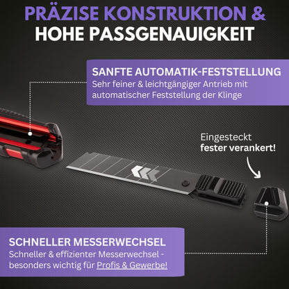 Filzada® 3x Utility Knife Professional incl. 13x Carbon Steel Blades BLACK - Utility Knife 18mm - Robust Carpet Knife Professional - Cutter Knife Set - Metal Utility Knife ULTRA SHARP