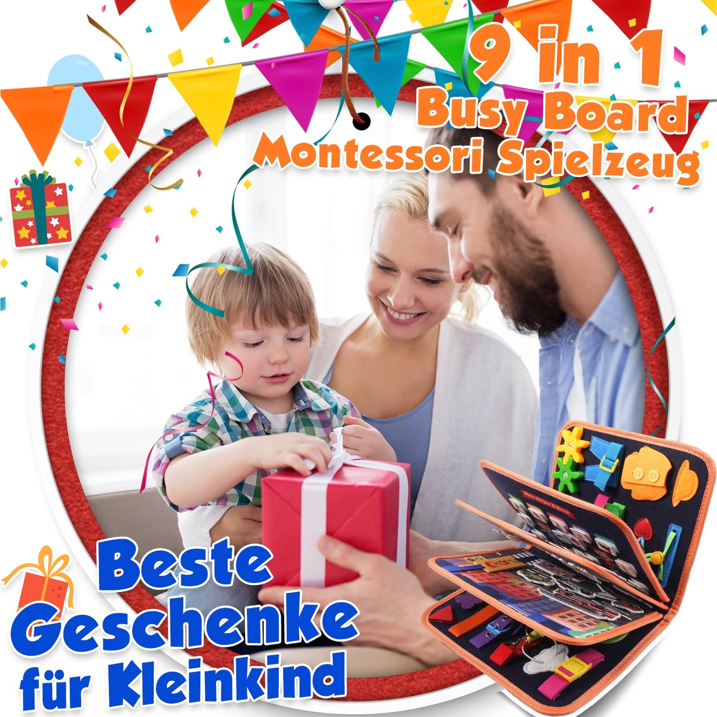 ZOOI Busy Board Montessori toy from 1 year, Busy Book Quiet Book Kids toy from 1 2 3 4 years, Baby gift toy from 2 3 4 years, Children's Advent calendar filling