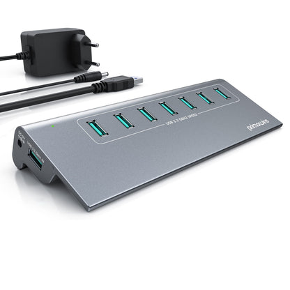 CSL - USB 3.2 Gen2 Hub - 7 Port Distributor active - 10 Gbit/s - Active operation - with power supply - Anthracite metal casing - for PC notebook laptop tablet - for Windows and MacOS